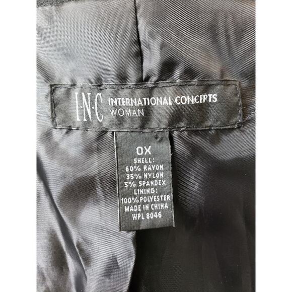 INC Black Ruffle Open Front Blazer Jacket 0X Women’s Draped Long Sleeve Stretch - Picture 10 of 12